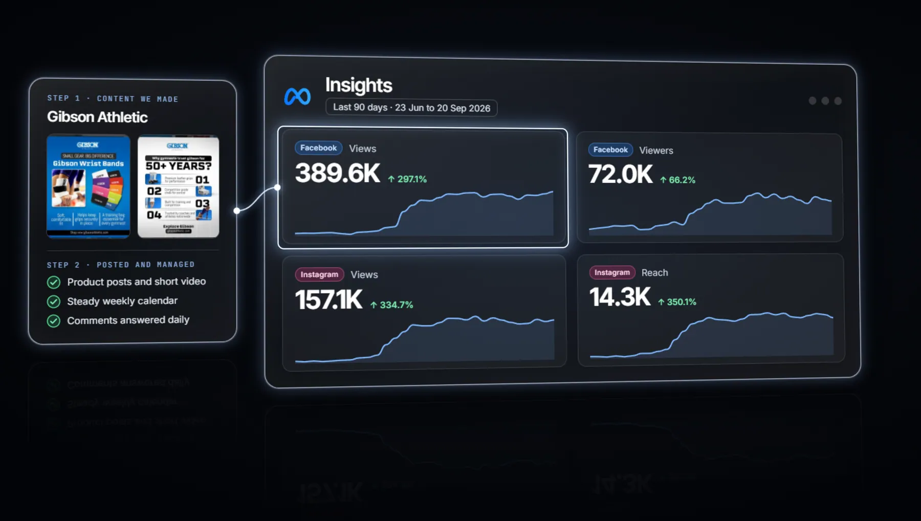 Published content and the brand's 90-day Meta insights
